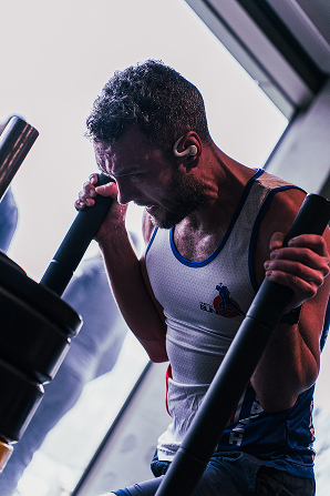 Athlete competing in a HYROX simulation